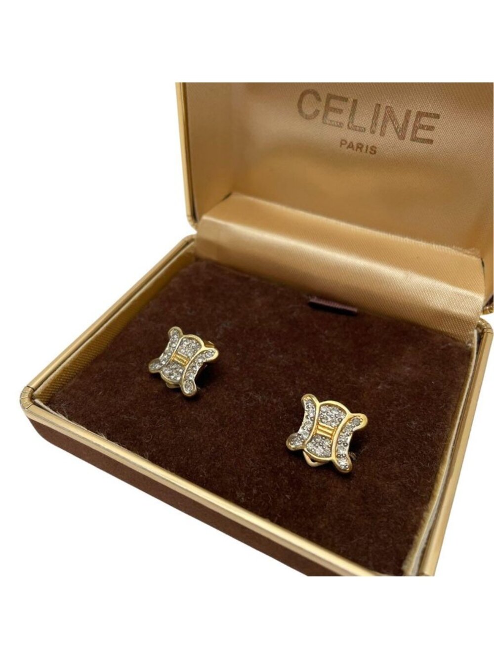 Celine Triomphe Rhinestone Earrings Gold